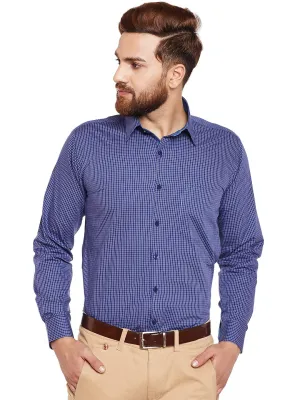 Men Navy Checked Pure Cotton Slim Fit Formal Shirt