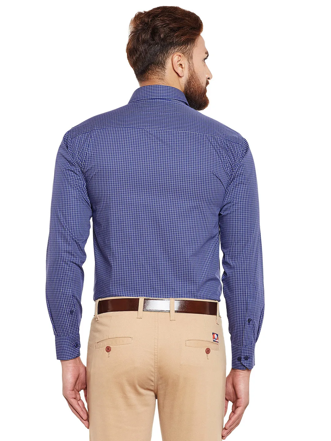 Men Navy Checked Pure Cotton Slim Fit Formal Shirt
