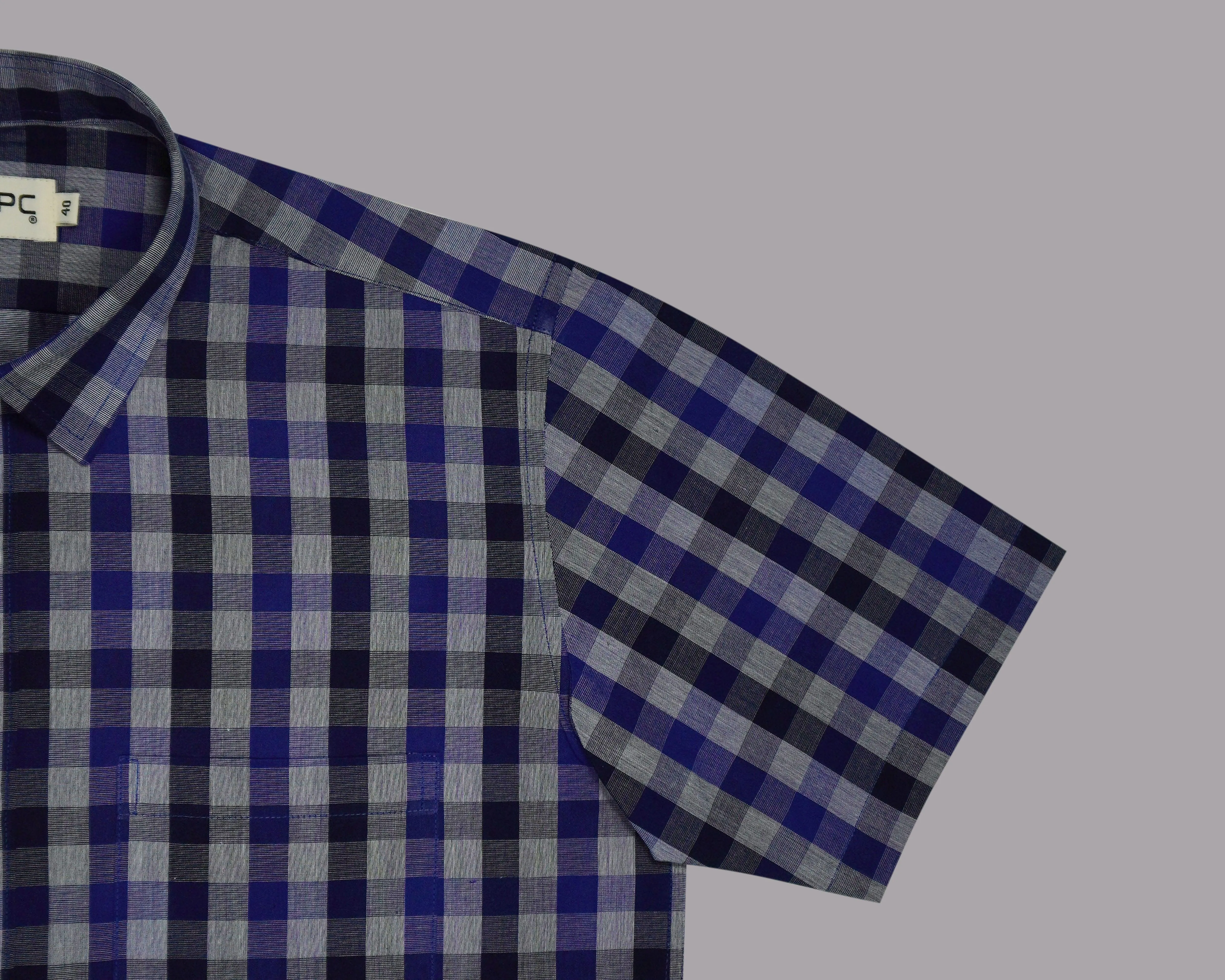 Men's 100% Cotton Gingham Checkered Half Sleeves Shirt (Blue)