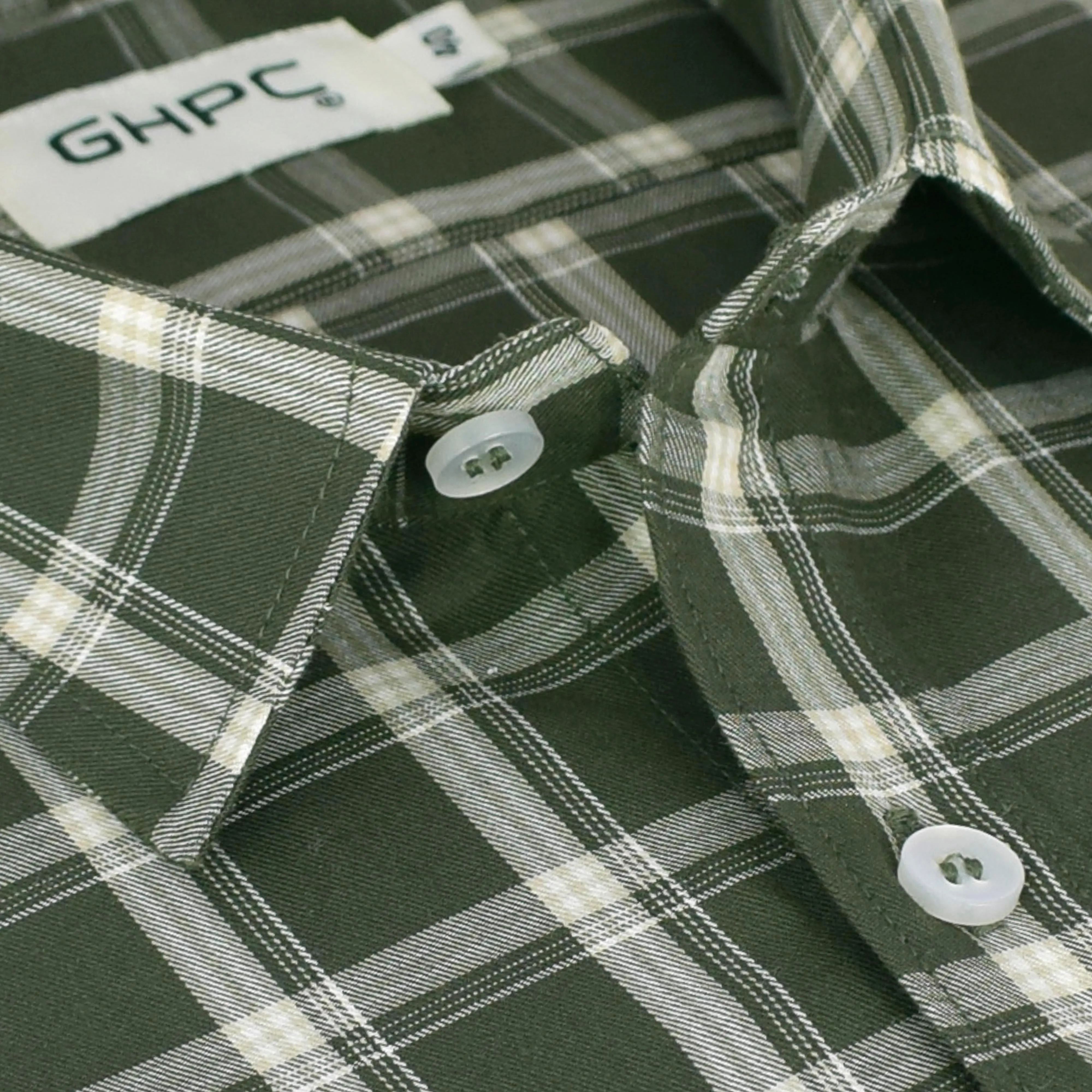 Men's 100% Cotton Tartan Checkered Half Sleeves Shirt (Olive)