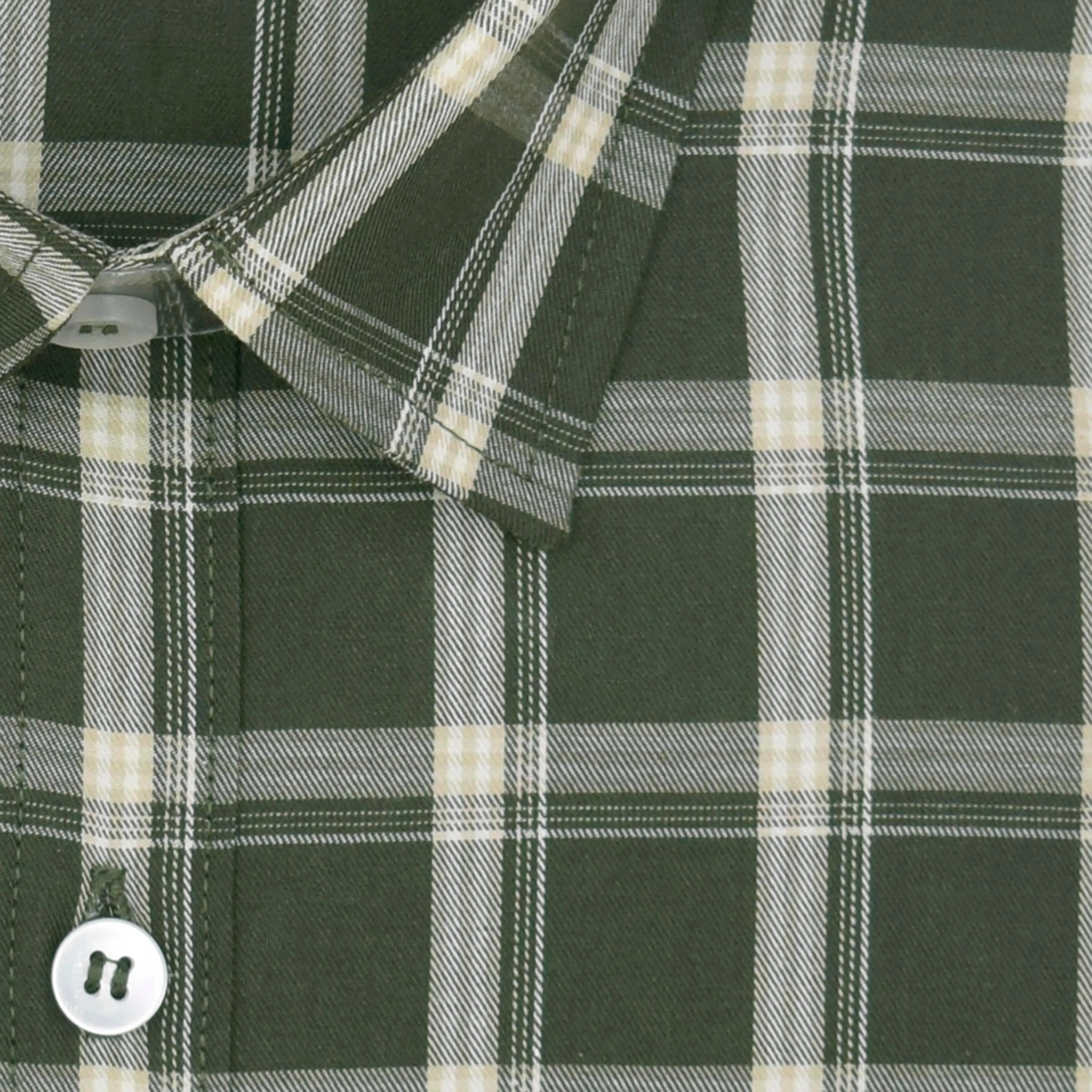 Men's 100% Cotton Tartan Checkered Half Sleeves Shirt (Olive)