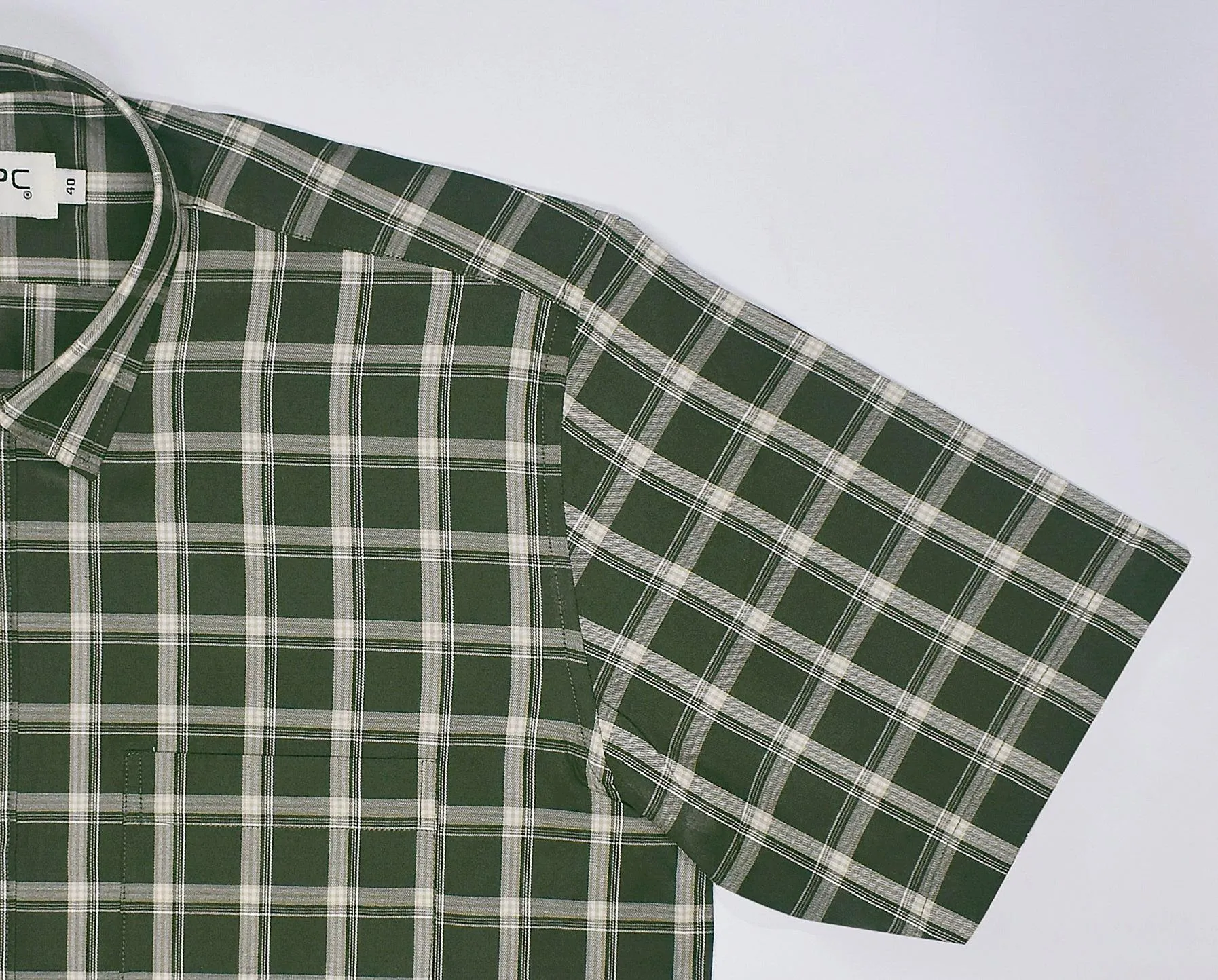 Men's 100% Cotton Tartan Checkered Half Sleeves Shirt (Olive)