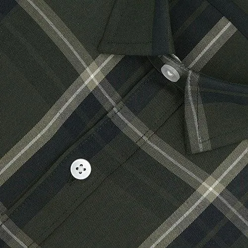 Men's 100% Cotton Windowpane Checks Half Sleeves Shirt (Olive)