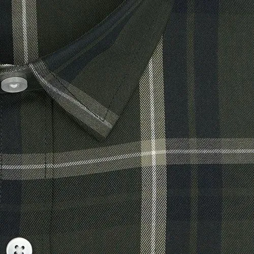 Men's 100% Cotton Windowpane Checks Half Sleeves Shirt (Olive)
