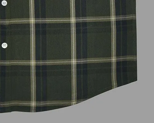 Men's 100% Cotton Windowpane Checks Half Sleeves Shirt (Olive)