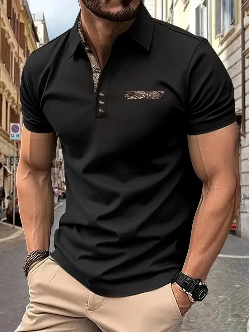 Men's Casual Henley Shirt - Stand Collar, Long Sleeve, Button Detail, Stretch Fabric