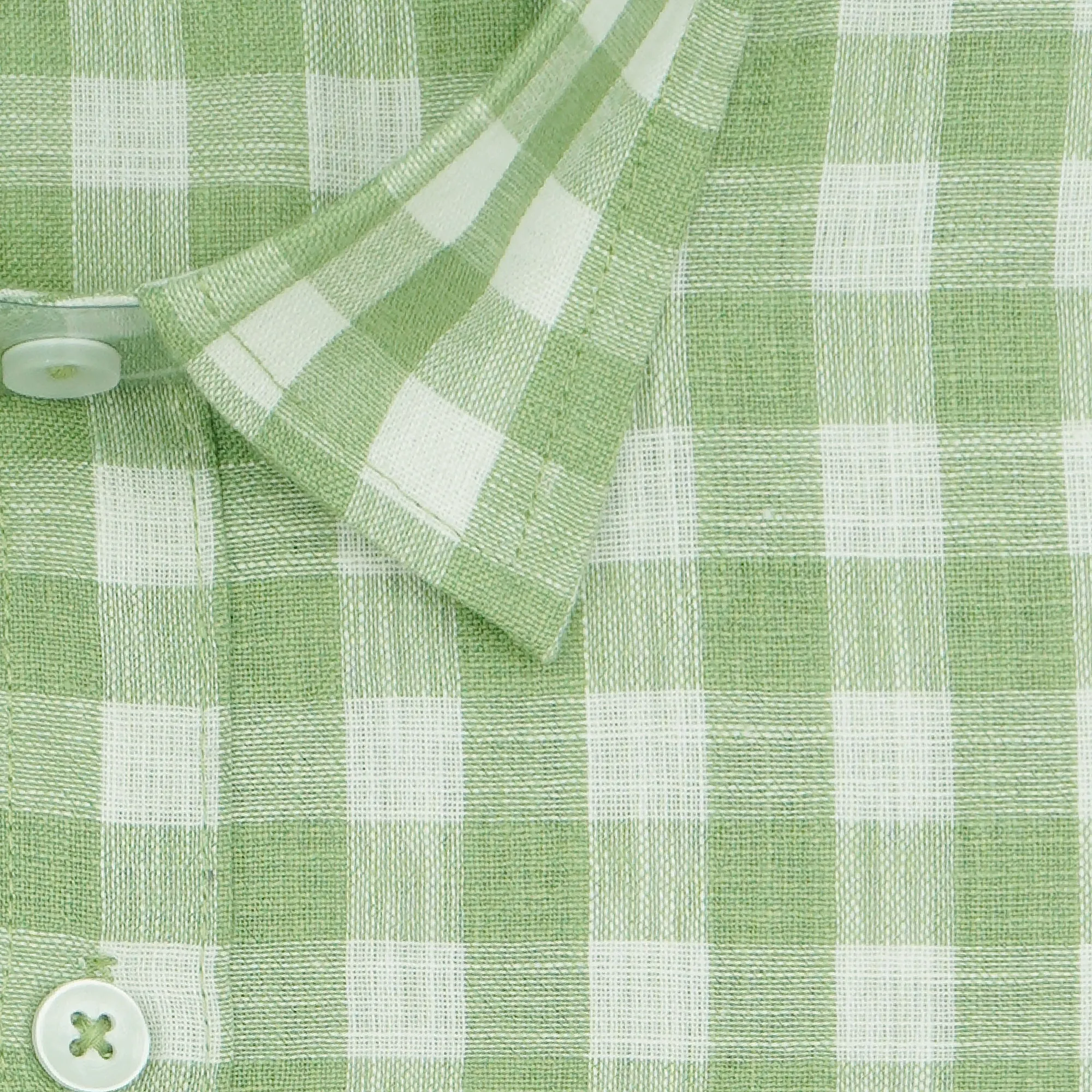 Men's Cotton Linen Checkered Half Sleeves Shirt (Sea Green)