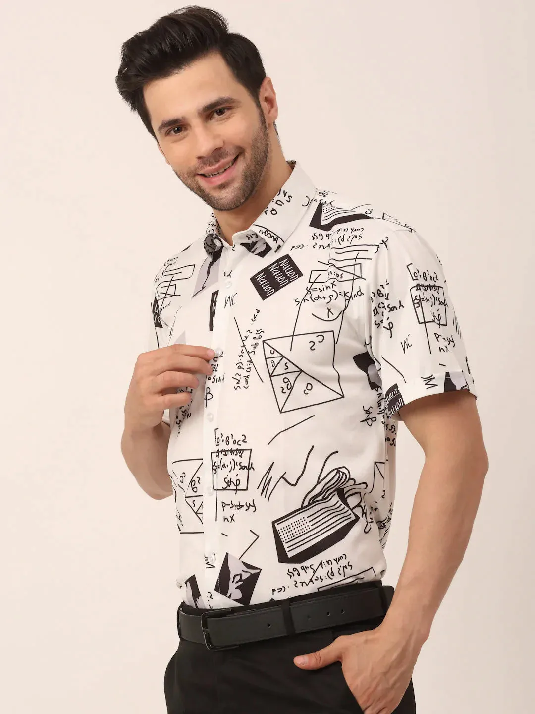 Men'S Lycra Printed Half Sleeve Formal Shirts
