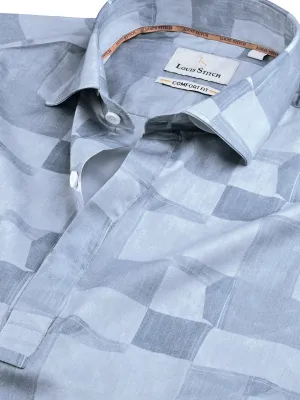 Men's Regular Fit Abstract Blue Formal Shirt