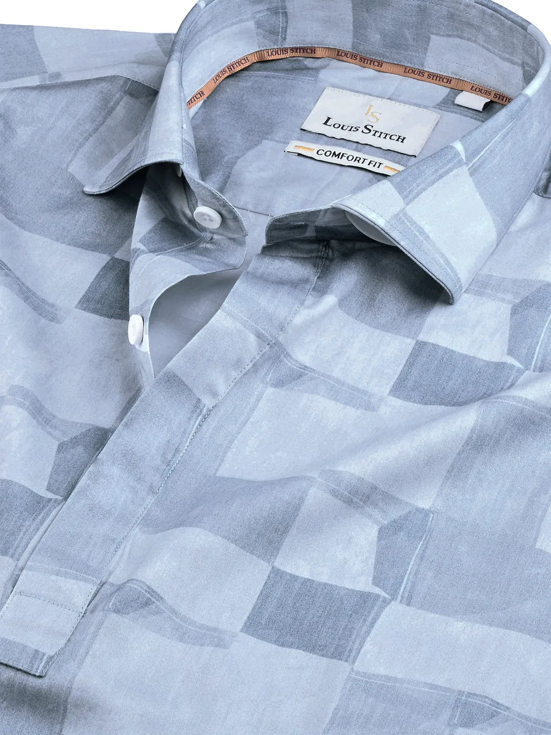 Men's Regular Fit Abstract Blue Formal Shirt