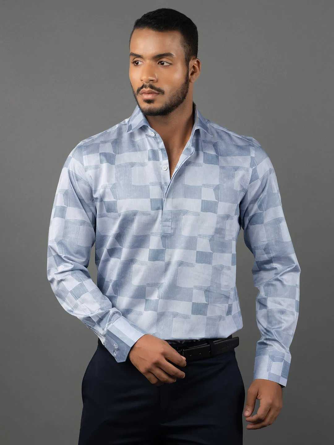 Men's Regular Fit Abstract Blue Formal Shirt