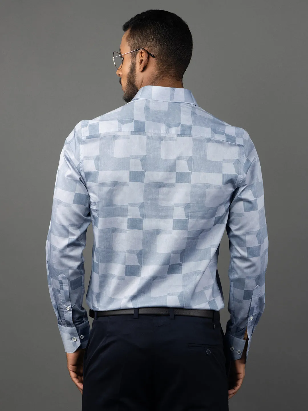 Men's Regular Fit Abstract Blue Formal Shirt