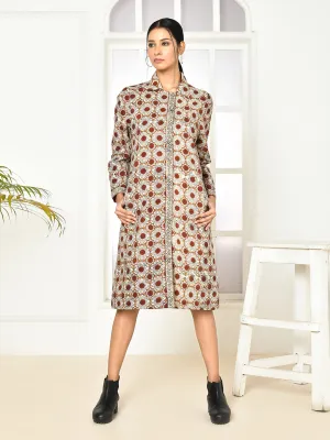 Mia Pure Cotton Dabu Printed Women's Long Jacket