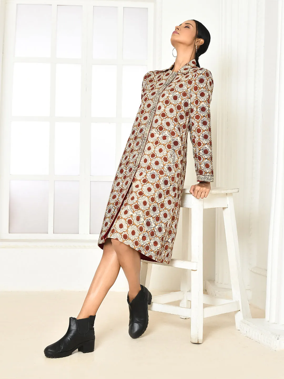Mia Pure Cotton Dabu Printed Women's Long Jacket