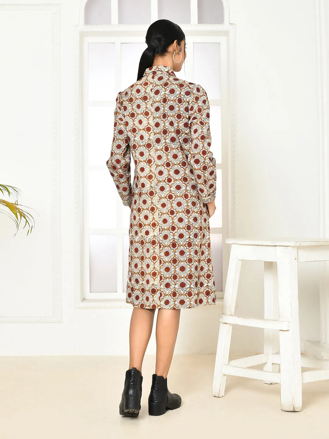 Mia Pure Cotton Dabu Printed Women's Long Jacket