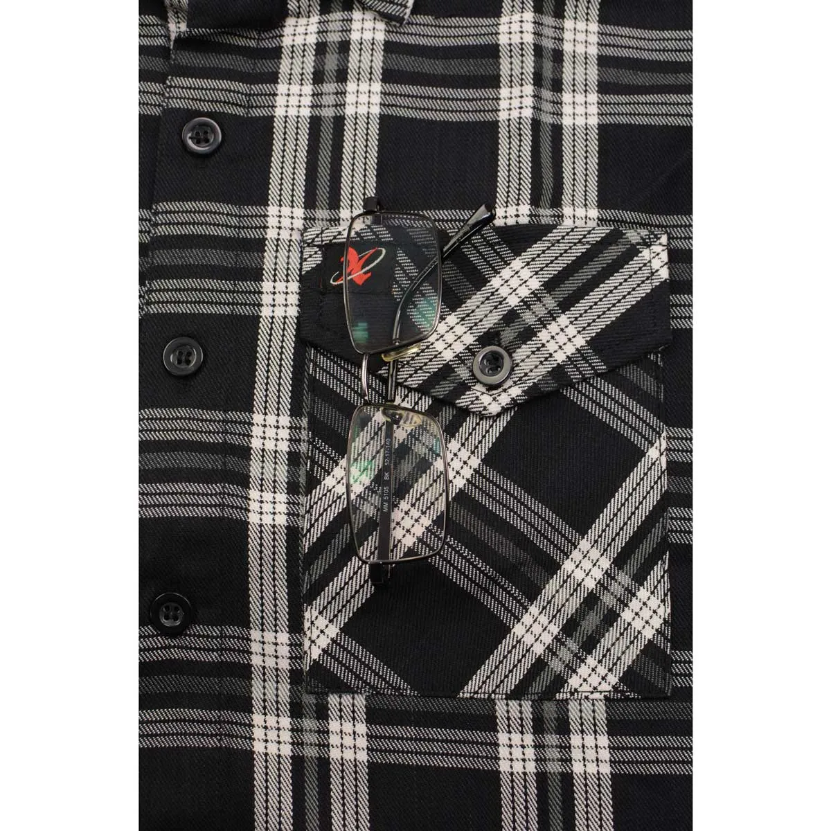 Milwaukee Leather MNG11646 Men's Flannel Plaid Shirt Black and White Long Sleeve Cotton Button Down Shirt