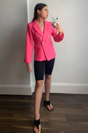Molly Hot Pink Button Detail Textured Tailored Blazer