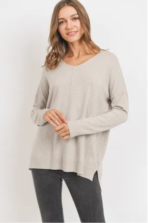Oatmeal V Neck Tunic Sweater