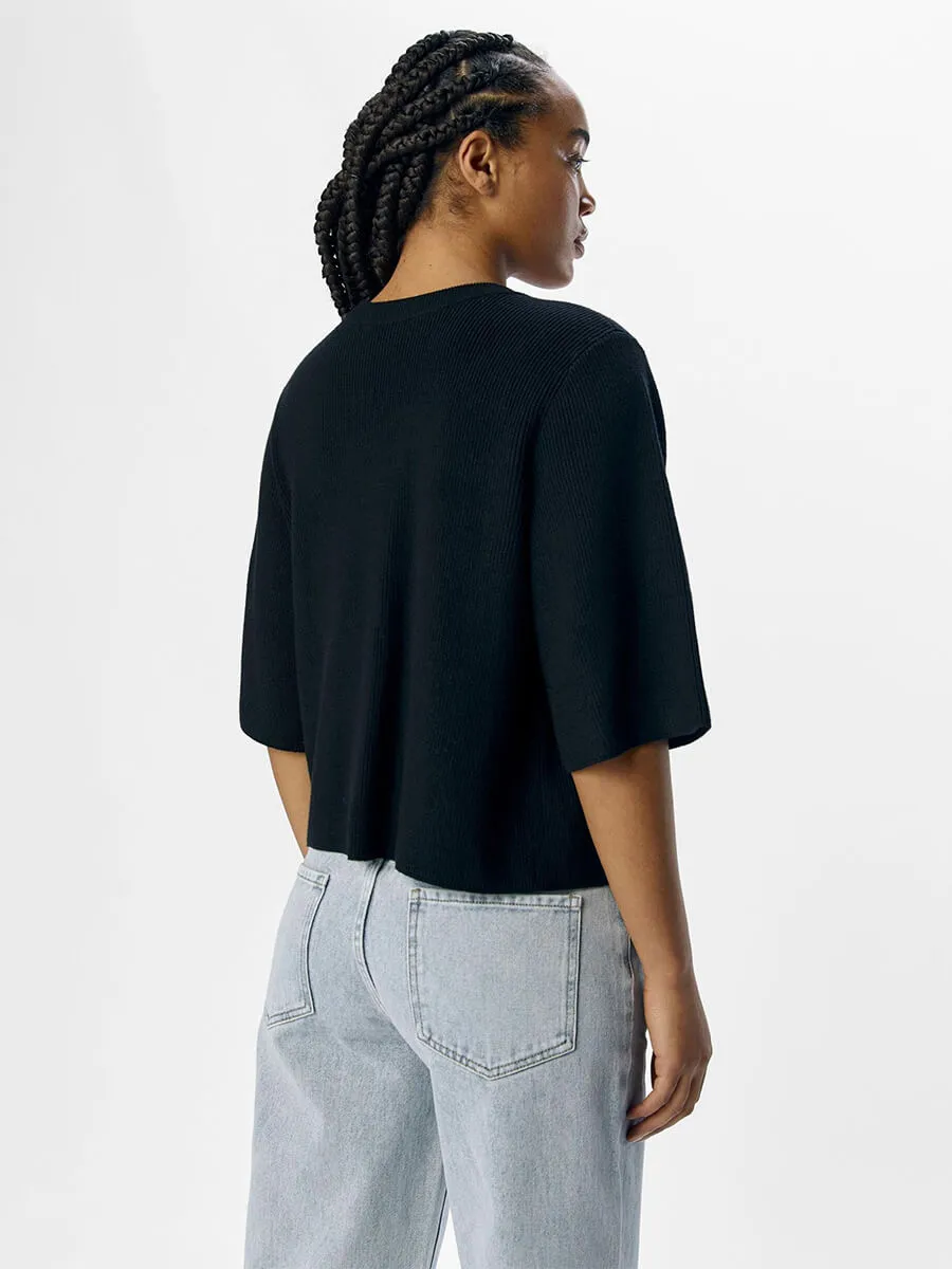 OBJUlla Short-Sleeved Knitted Cardigan - Black