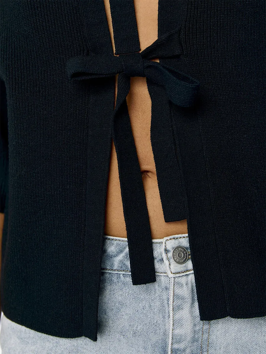 OBJUlla Short-Sleeved Knitted Cardigan - Black