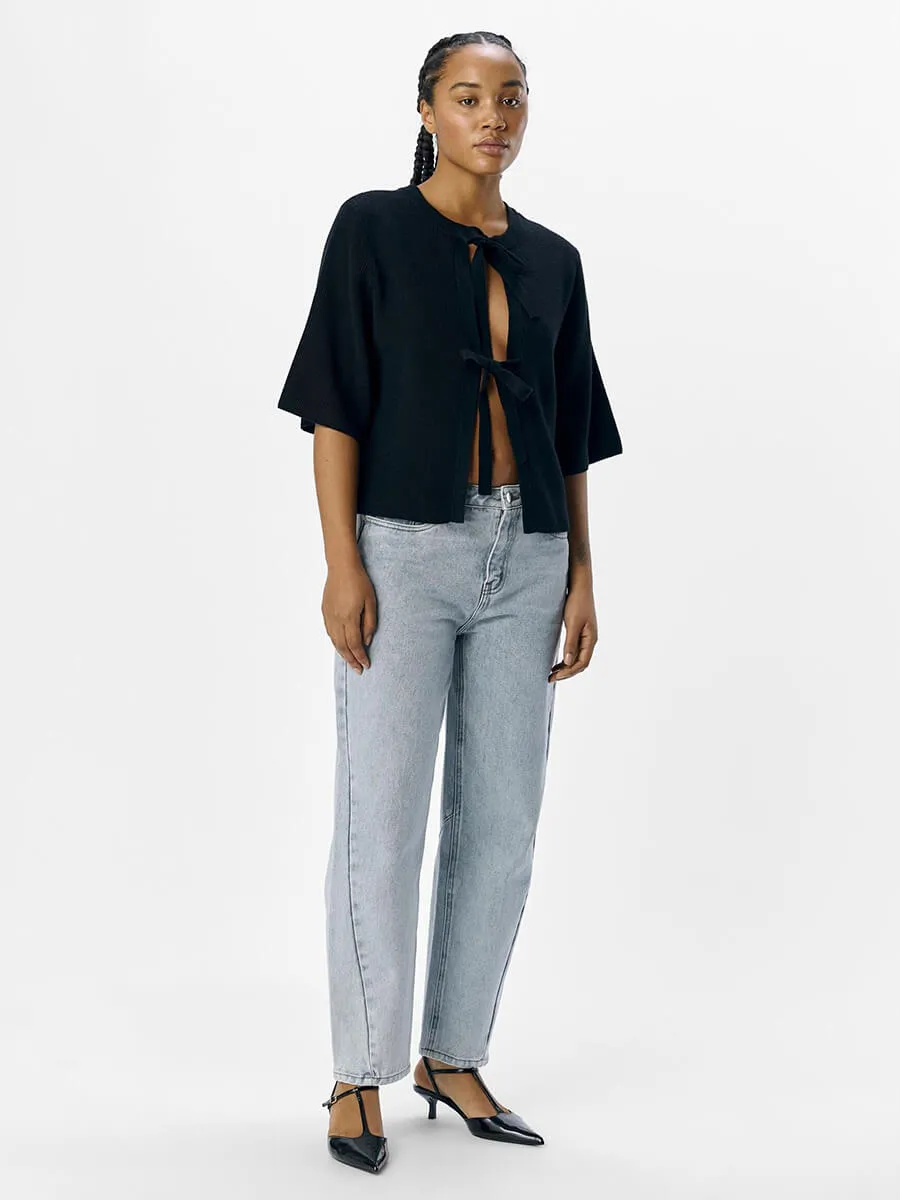 OBJUlla Short-Sleeved Knitted Cardigan - Black
