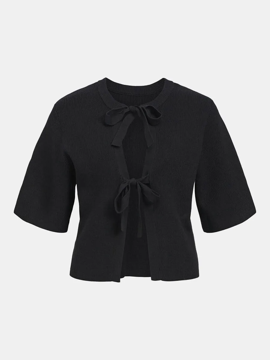 OBJUlla Short-Sleeved Knitted Cardigan - Black
