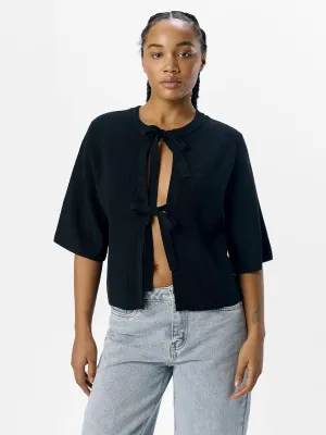 OBJUlla Short-Sleeved Knitted Cardigan - Black