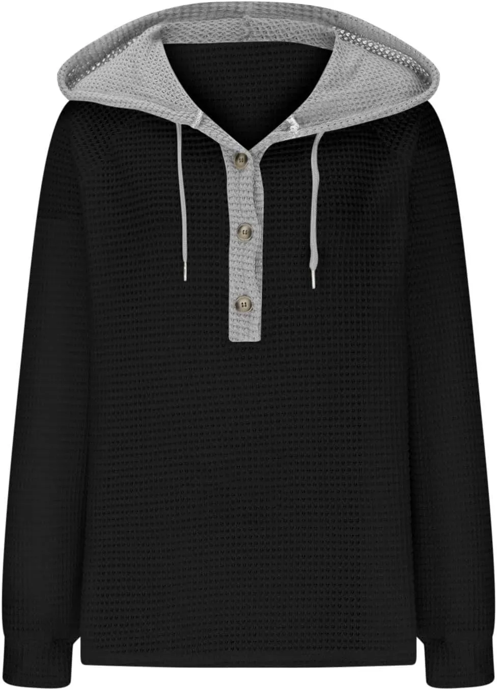 Oversized Hoodies for Women Soft V Neck Waffle Knit Hooded Sweatshirt Lightweight Fall Long Sleeve Pullover Sweaters