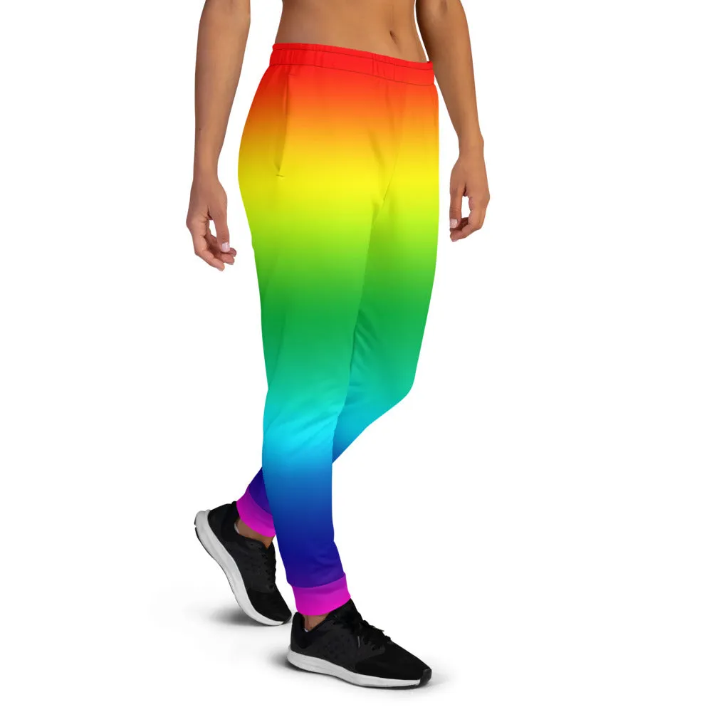 Rainbow Women's Joggers, Ombre Print Slim Fit Luxury Ladies' Cozy Sweatpants-Made in EU