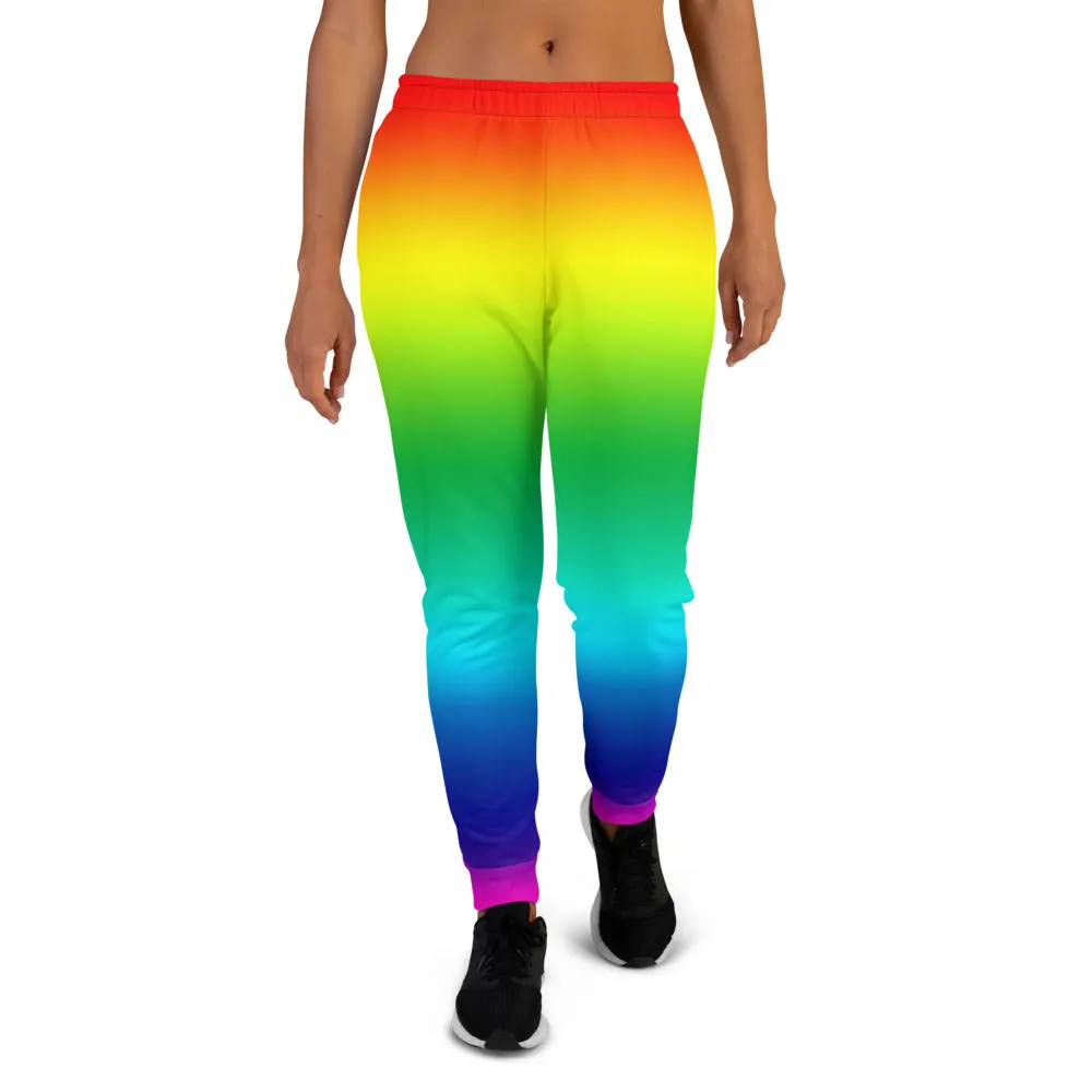 Rainbow Women's Joggers, Ombre Print Slim Fit Luxury Ladies' Cozy Sweatpants-Made in EU