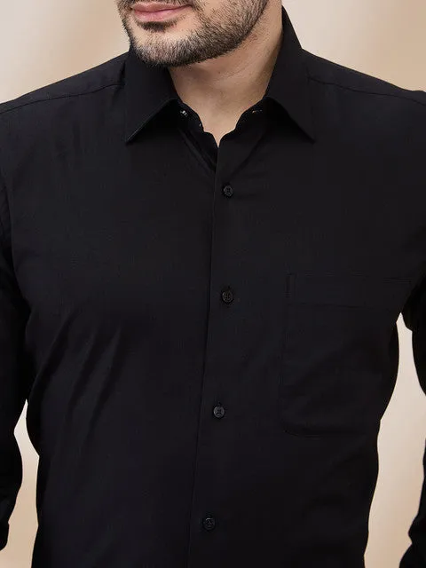 Raymond Men Black Solid Regular Fit Cotton Stain Proff Formal Shirt