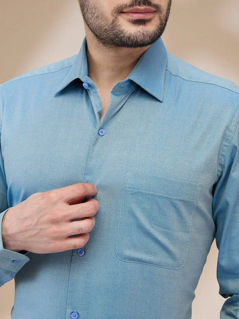 Raymond Men Blue Structured Regular Fit Cotton Formal Shirt