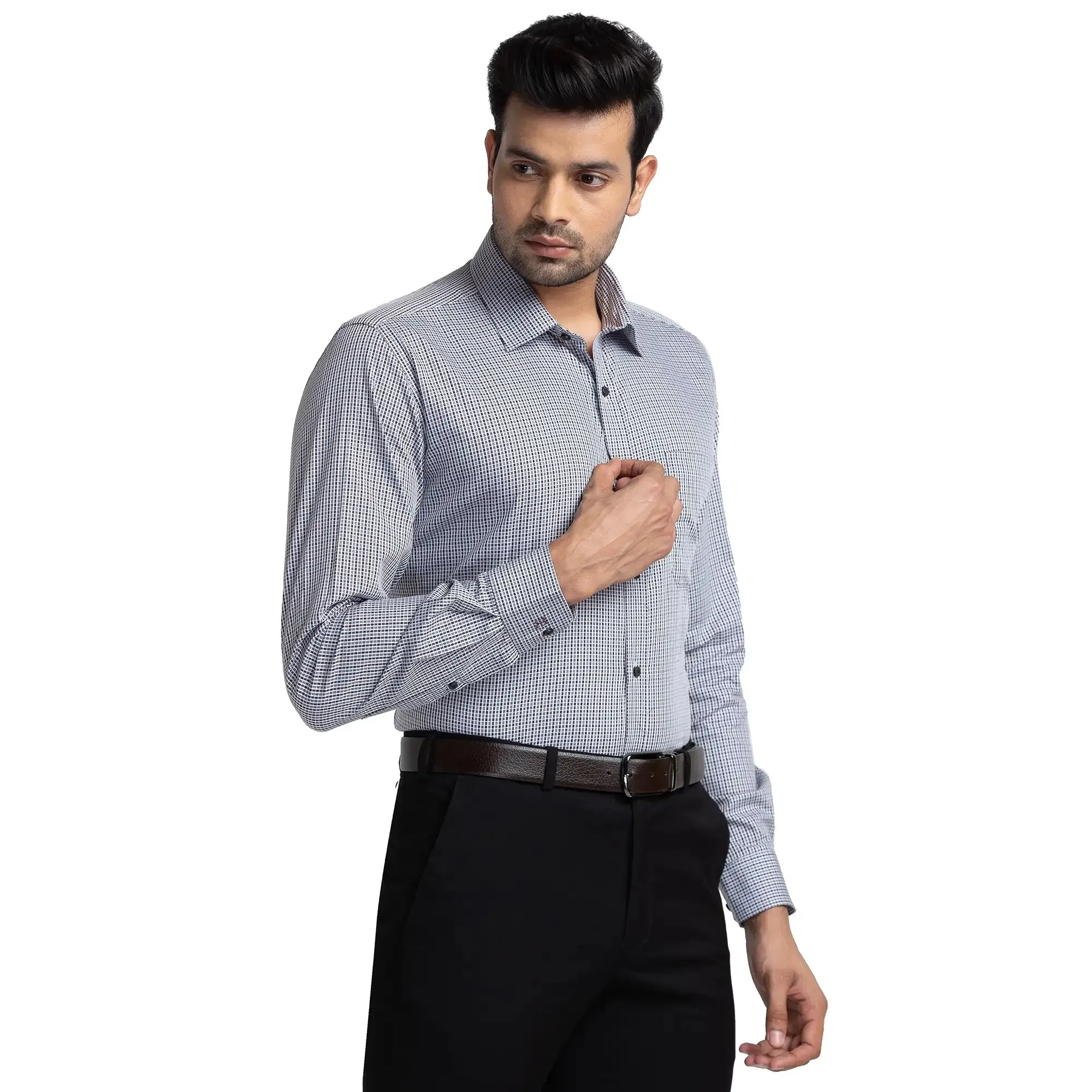 Raymond Men Brown Checks Contemporary Fit Cotton Full Sleeve Shirts