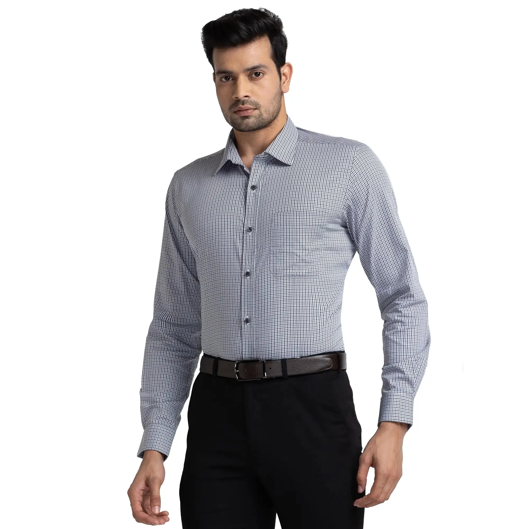 Raymond Men Brown Checks Contemporary Fit Cotton Full Sleeve Shirts