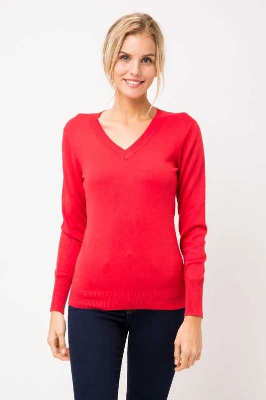Red Fitted V Neck Sweater