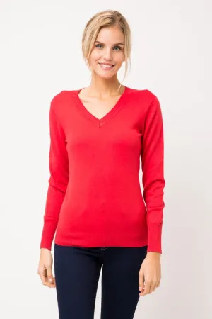 Red Fitted V Neck Sweater