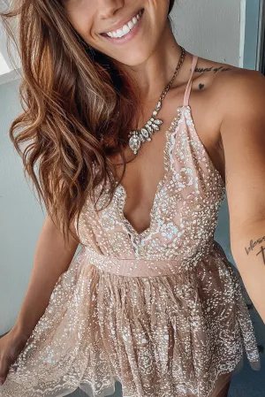 Rose Gold Glitter Short Dress