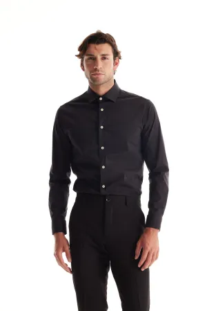 Soft Cloth Point Collar Shirt in Italian Woven Fabric - Black