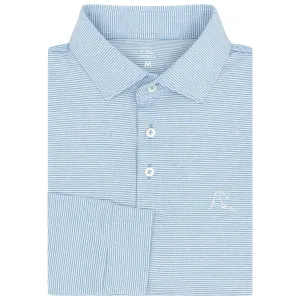 The Whaler Heather Stripe | Long Sleeve Performance Polo | The Whaler Heather Stripe - Birdie Blue/White
