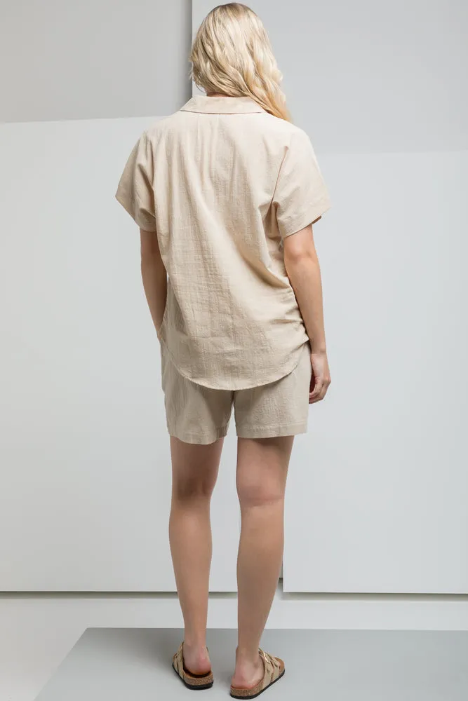 V-Neck Short Sleeve Top Natural