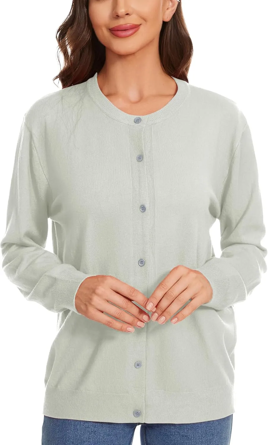 Womens Cardigan Sweaters Button Down Classic Long Sleeve Casual Crew Neck Soft Spring TopsS-2XL