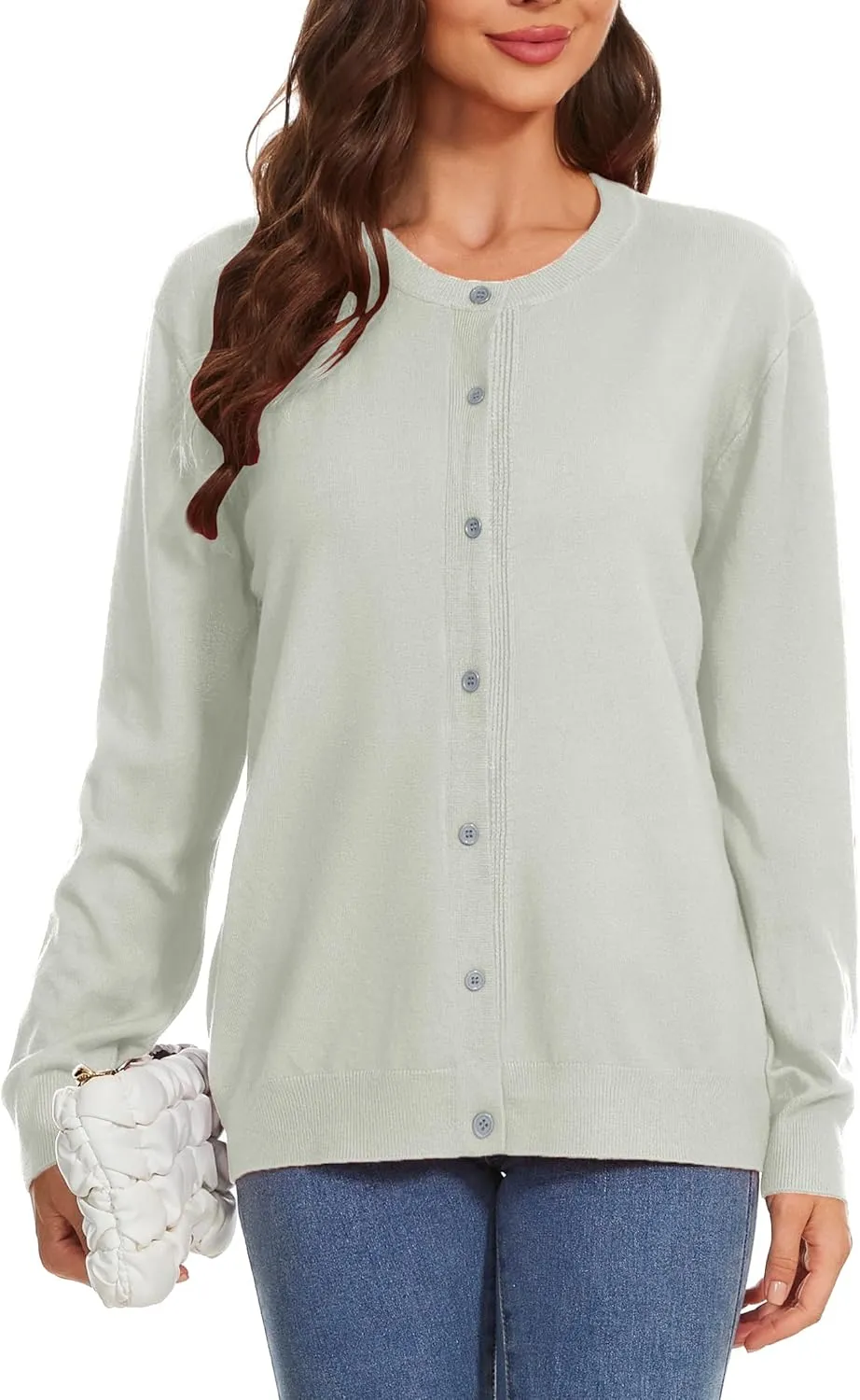 Womens Cardigan Sweaters Button Down Classic Long Sleeve Casual Crew Neck Soft Spring TopsS-2XL