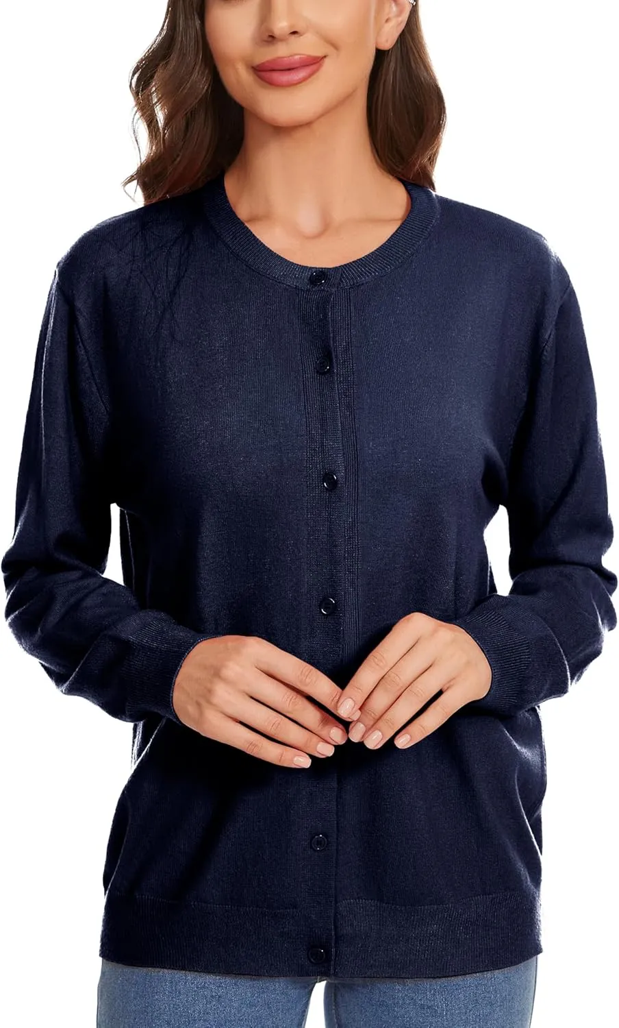 Womens Cardigan Sweaters Button Down Classic Long Sleeve Casual Crew Neck Soft Spring TopsS-2XL