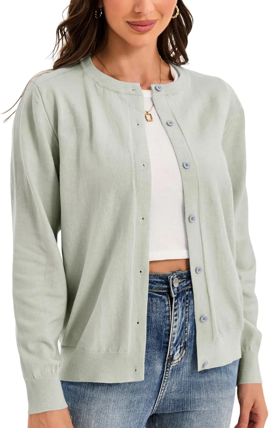 Womens Cardigan Sweaters Button Down Classic Long Sleeve Casual Crew Neck Soft Spring TopsS-2XL