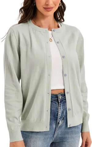 Womens Cardigan Sweaters Button Down Classic Long Sleeve Casual Crew Neck Soft Spring TopsS-2XL