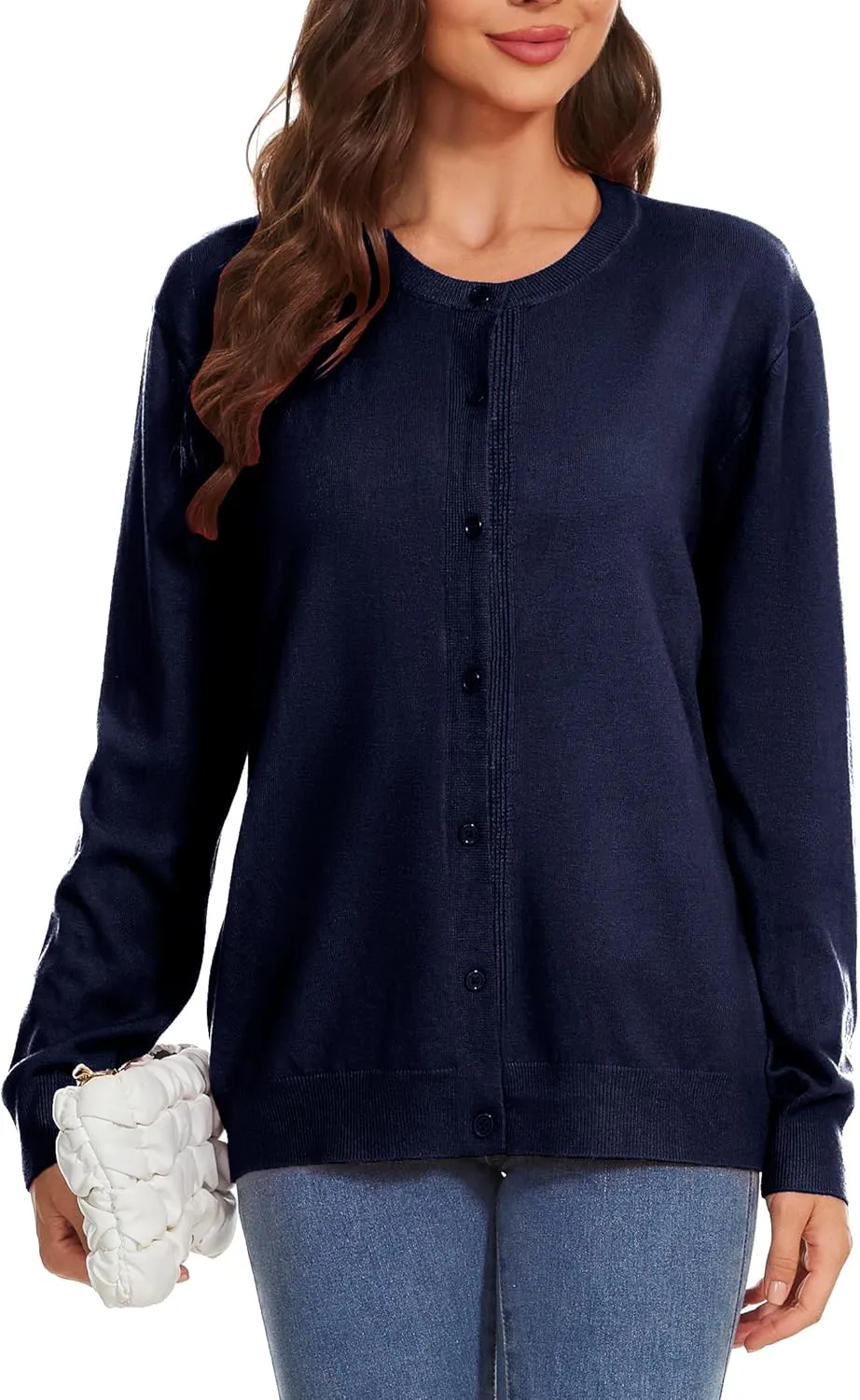 Womens Cardigan Sweaters Button Down Classic Long Sleeve Casual Crew Neck Soft Spring TopsS-2XL