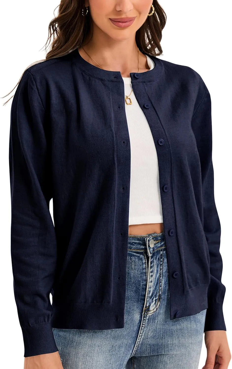 Womens Cardigan Sweaters Button Down Classic Long Sleeve Casual Crew Neck Soft Spring TopsS-2XL