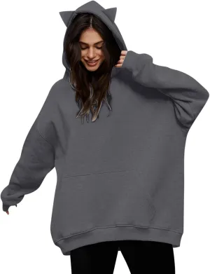 Womens Hoodies Cute Cat Ear Hoodie Sweatshirt Oversized Long Sleeve Pullover Tops Fleece Soft Pullover Sweater