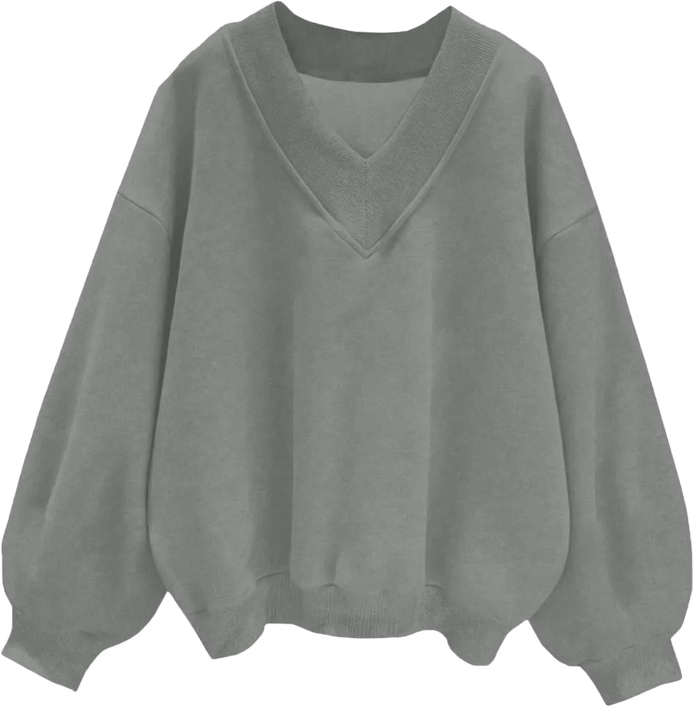 Womens Oversized Drop Shoulder Pullover Tops Trendy V Neck Solid Soft Sweatshirts Fall Long Sleeve Teen Girl Clothes