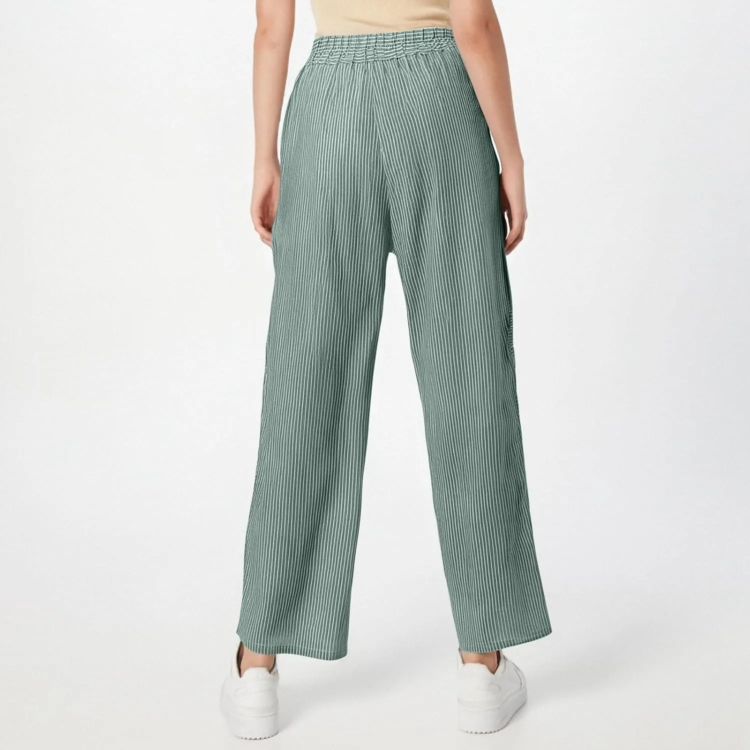 Womens Sweatpants, Peasant Pants Straight Leg Casual Linen Trendy Striped Side Loose